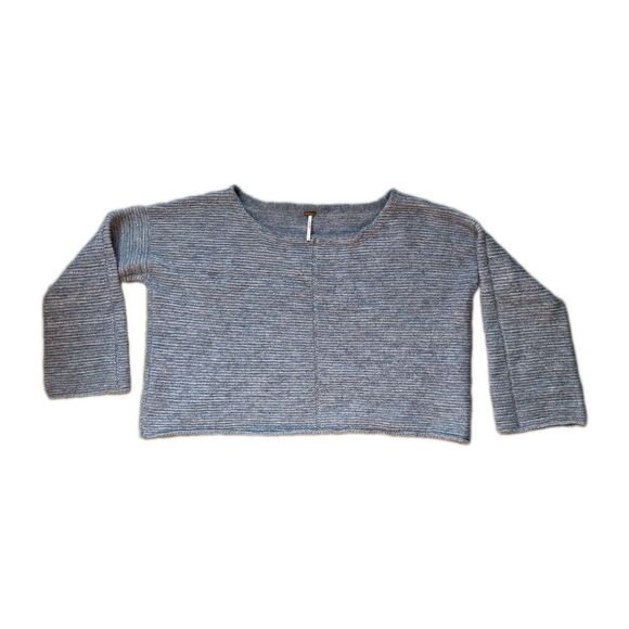 Free People Sweaters - Free People Alpaca Blend Cropped Sweater Blue Bell Sleeve Womens L EUC
